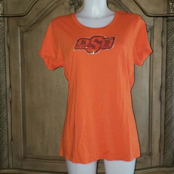 Women's Rhinestone Bedazzled Oklahoma State University Cowboys Short Sleeve Tee - Picture 1 of 7